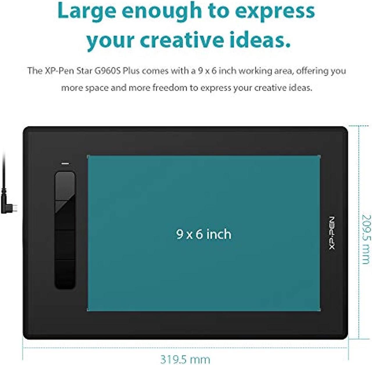 Alt view image 3 of 5 - XP-PEN Star G960S Plus Graphic Tablets Drawing Pen Tablet 9x6 inch with Battery-Free Tilt Support PH2 Stylus Digital Eraser (4 Shortcut Keys) (StarG960)