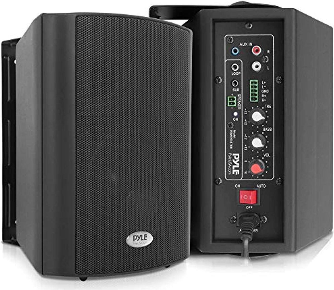 Main image of Wall Mount Home Speaker System - Active Passive Mountable Bookshelf Indoor Studio Garage Patio Stereo Sound Home Theater Speaker, Wireless Bluetooth Speaker Set W/Aux  and  RCA - Pyle PDW (PDWR53BTBK)