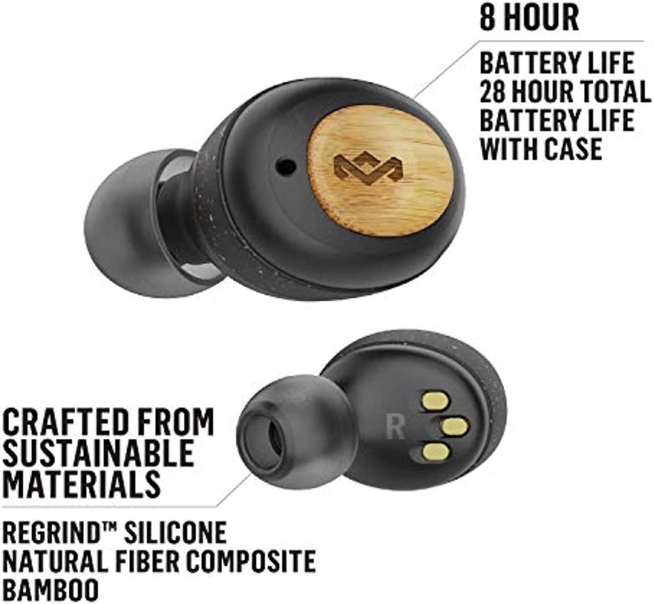 Alt view image 3 of 5 - House of Marley True Wireless Champion Earbuds - Bluetooth 5.0 Earphones, Up to 28 Hours Battery Life with Quick Charge, Rechargeable Case, Eco Friendly Bamboo Design (EM-JE131-SB)