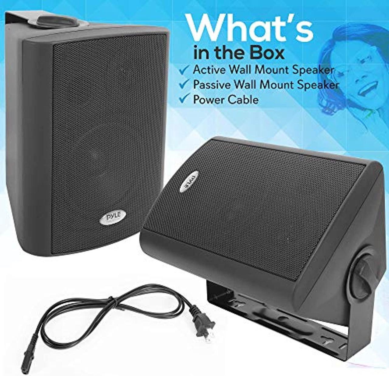 Alt view image 4 of 5 - Wall Mount Home Speaker System - Active Passive Mountable Bookshelf Indoor Studio Garage Patio Stereo Sound Home Theater Speaker, Wireless Bluetooth Speaker Set W/Aux  and  RCA - Pyle PDW (PDWR53BTBK)
