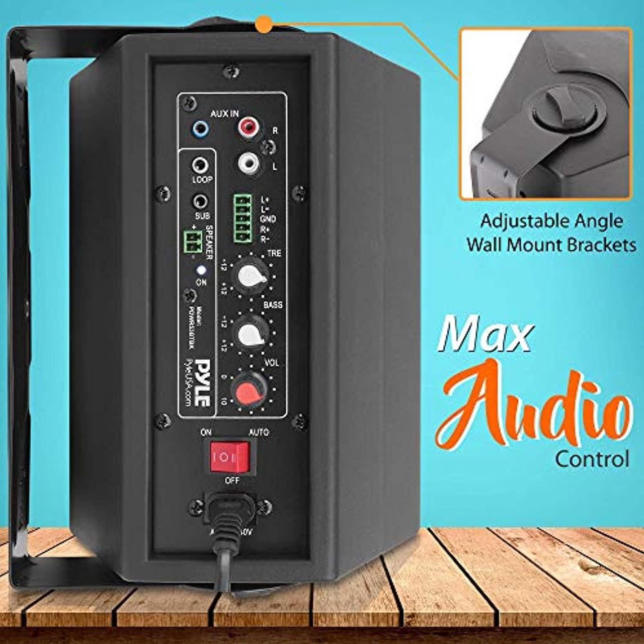 Alt view image 2 of 5 - Wall Mount Home Speaker System - Active Passive Mountable Bookshelf Indoor Studio Garage Patio Stereo Sound Home Theater Speaker, Wireless Bluetooth Speaker Set W/Aux  and  RCA - Pyle PDW (PDWR53BTBK)