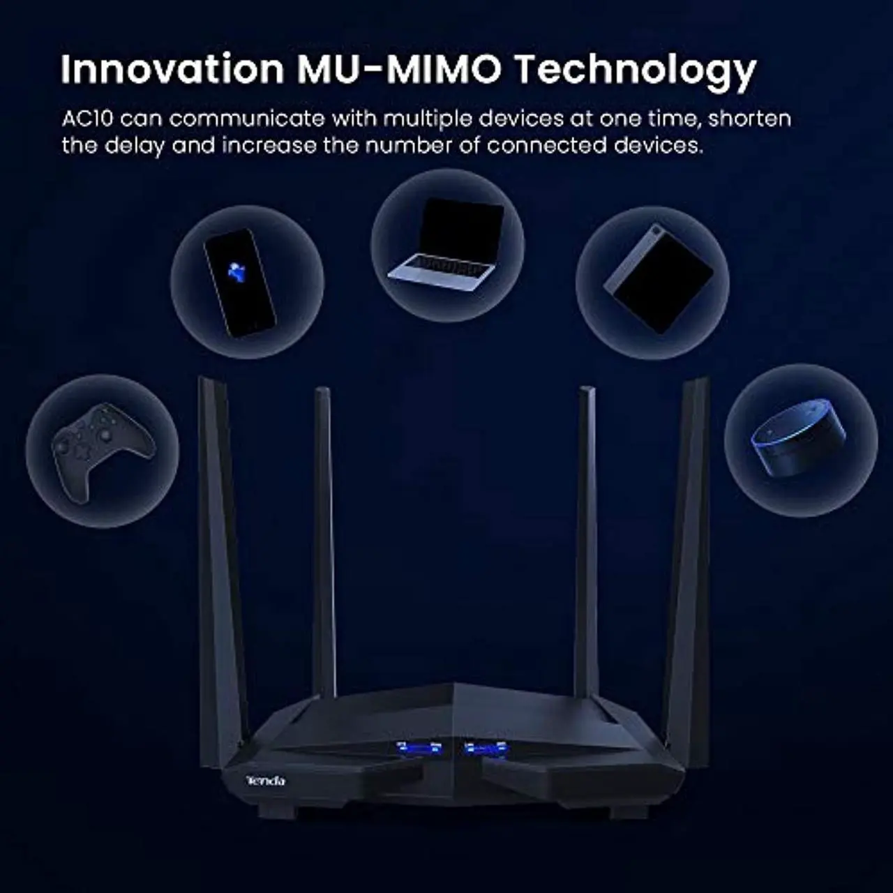 Alt view image 5 of 5 - Tenda AC10 Smart Gigabit Wi-Fi Router AC1200 Dual Band | High Speed Wireless Internet Router | Long Range Coverage | Parental Control | Beamforming+ | MU-MIMO + Smart WiFi App Management