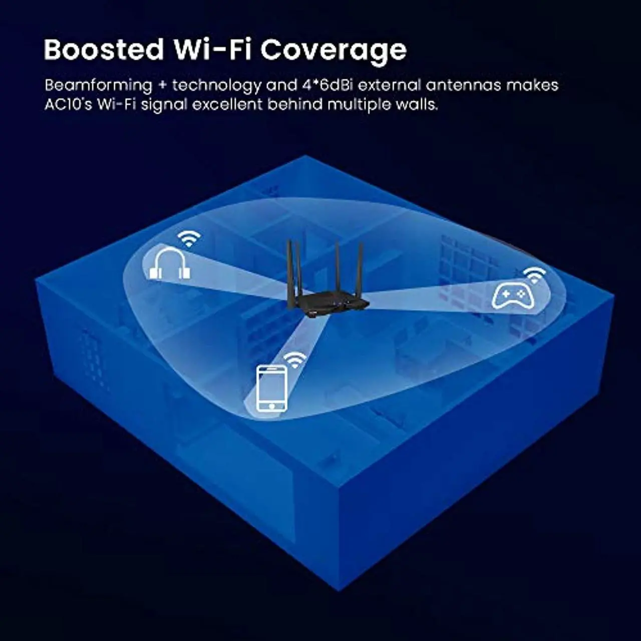 Alt view image 3 of 5 - Tenda AC10 Smart Gigabit Wi-Fi Router AC1200 Dual Band | High Speed Wireless Internet Router | Long Range Coverage | Parental Control | Beamforming+ | MU-MIMO + Smart WiFi App Management