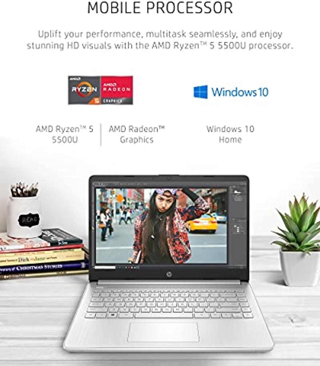 Alt view image 2 of 5 - HP 14 Laptop, AMD Ryzen 5 5500U, 8 GB RAM, 256 GB SSD Storage, 14-inch Full HD Display, Windows 10 Home, Thin  and  Portable, Micro-Edge  and  Anti-Glare Screen, Long Battery Life (14-fq (3D3F1UA#ABA)