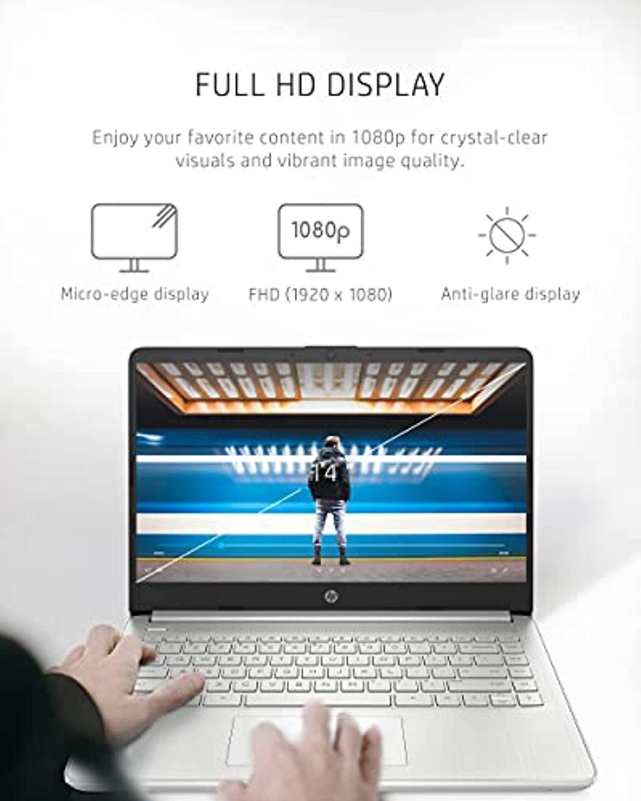 Alt view image 3 of 5 - HP 14 Laptop, AMD Ryzen 5 5500U, 8 GB RAM, 256 GB SSD Storage, 14-inch Full HD Display, Windows 10 Home, Thin  and  Portable, Micro-Edge  and  Anti-Glare Screen, Long Battery Life (14-fq (3D3F1UA#ABA)