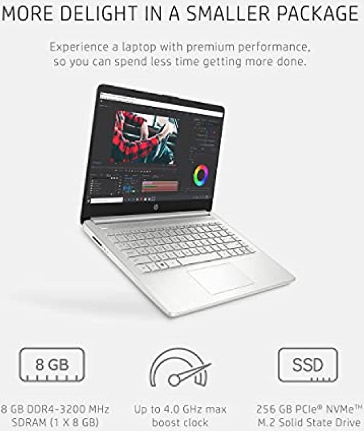 Alt view image 4 of 5 - HP 14 Laptop, AMD Ryzen 5 5500U, 8 GB RAM, 256 GB SSD Storage, 14-inch Full HD Display, Windows 10 Home, Thin  and  Portable, Micro-Edge  and  Anti-Glare Screen, Long Battery Life (14-fq (3D3F1UA#ABA)