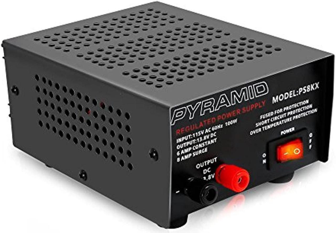 Main image of Universal Compact Bench Power Supply - 6 Amp Linear Regulated Home Lab Benchtop AC-to-DC 12V Converter w/ 13.8 Volt DC 115V AC 100 Watt Power Input, Screw Type Terminals - Pyramid PS8KX (PS8KX)