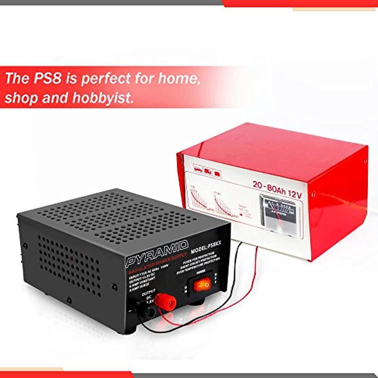 Alt view image 5 of 5 - Universal Compact Bench Power Supply - 6 Amp Linear Regulated Home Lab Benchtop AC-to-DC 12V Converter w/ 13.8 Volt DC 115V AC 100 Watt Power Input, Screw Type Terminals - Pyramid PS8KX (PS8KX)
