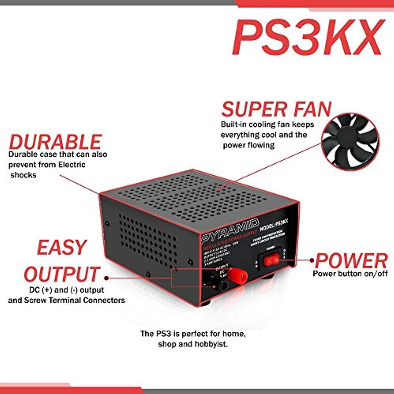 Alt view image 3 of 5 - Universal Compact Bench Power Supply - 2.5 Amp Linear Regulated Home Lab Benchtop AC-to-DC 12V Converter w/ 13.8 Volt DC 115V AC 50 Watt Power Input, Screw Type Terminals, Cooling Fan - Pyramid PS3KX