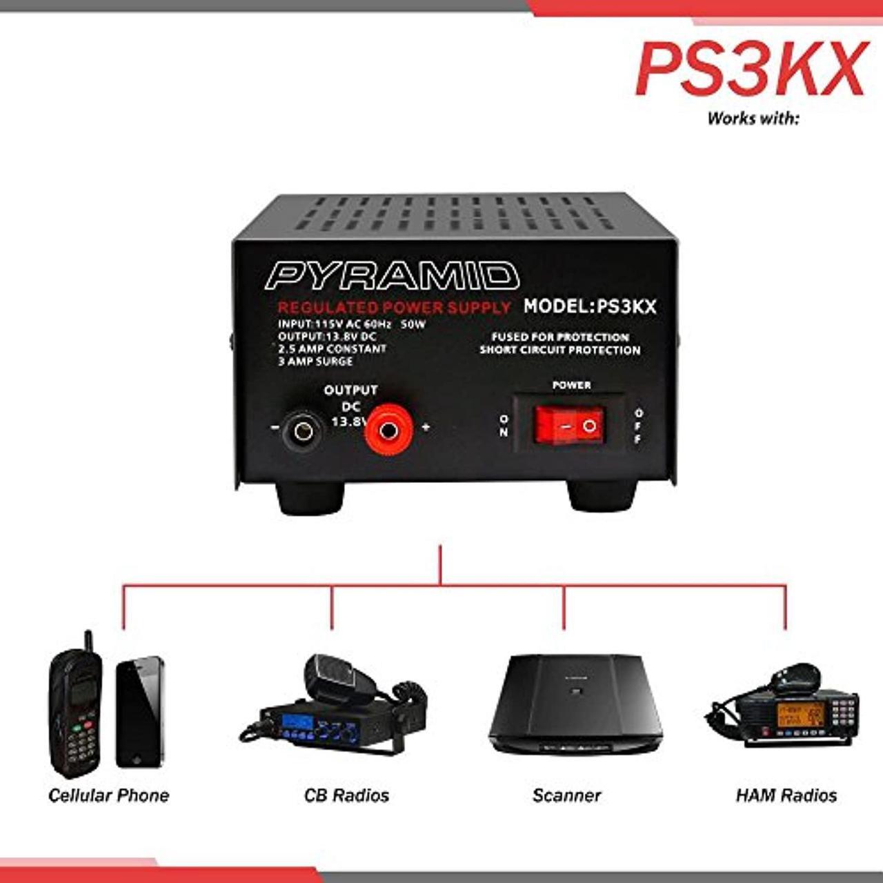 Alt view image 4 of 5 - Universal Compact Bench Power Supply - 2.5 Amp Linear Regulated Home Lab Benchtop AC-to-DC 12V Converter w/ 13.8 Volt DC 115V AC 50 Watt Power Input, Screw Type Terminals, Cooling Fan - Pyramid PS3KX