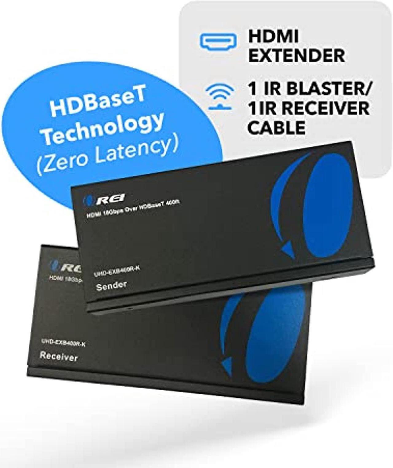 Main image of 4K HDMI Extender Balun by OREI - HDBaseT UltraHD 4K @ 60Hz 4:4:4 Over Single CAT5e/6/7 Cable with HDR, CEC  and  IR Control, RS-232 - Up to 400 Ft - Loop Out - Power Over Cable - Audio (UHD-EXB400R-K)