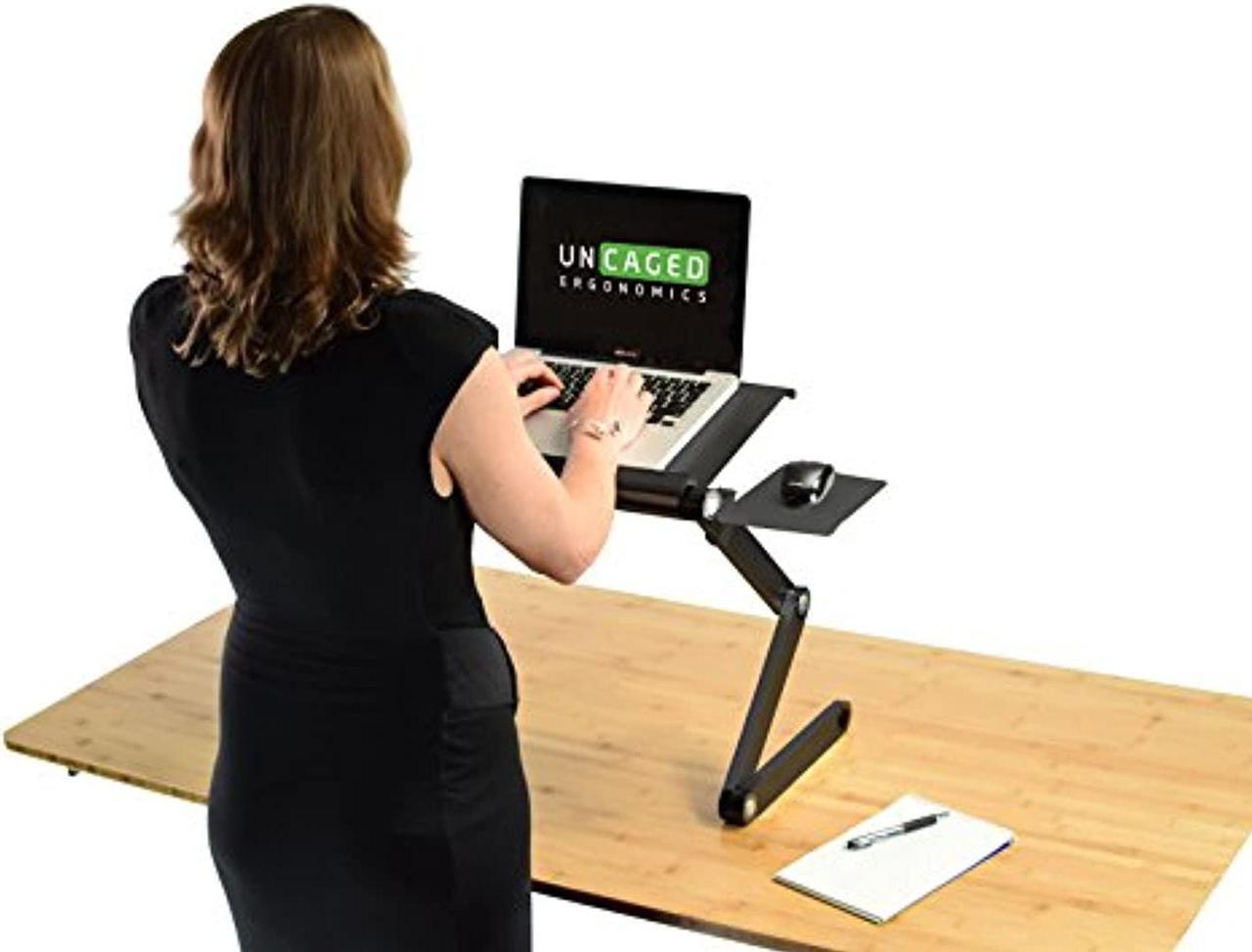 Main image of WorkEZ Cool Adjustable Laptop Stand Ergonomic Lap Desk Standing Desk Converter for Laptops Computer 2 Fans 3 USB Ports Mouse Pad height tilt angle aluminum bed couch riser table tray desktop black