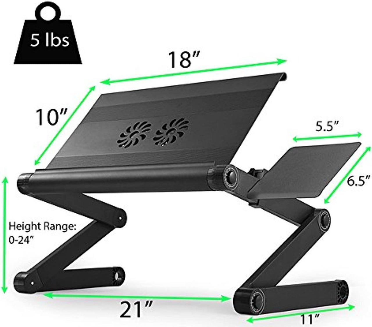 Alt view image 4 of 5 - WorkEZ Cool Adjustable Laptop Stand Ergonomic Lap Desk Standing Desk Converter for Laptops Computer 2 Fans 3 USB Ports Mouse Pad height tilt angle aluminum bed couch riser table tray desktop black