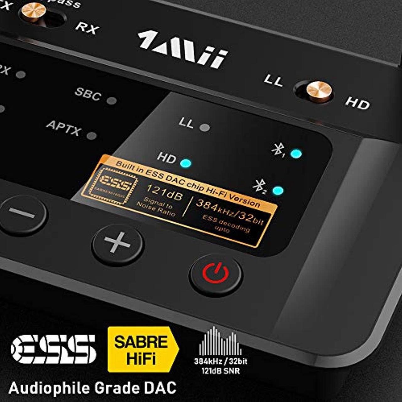 Alt view image 4 of 5 - 1Mii Bluetooth 5.0 Transmitter Receiver for Home Stereo TV, HiFi Wireless Audio Adapter with Audiophile ESS DAC  and  AptX HD/Low Latency, Long Range, Optical RCA AUX 3.5mm Outputs/Inputs