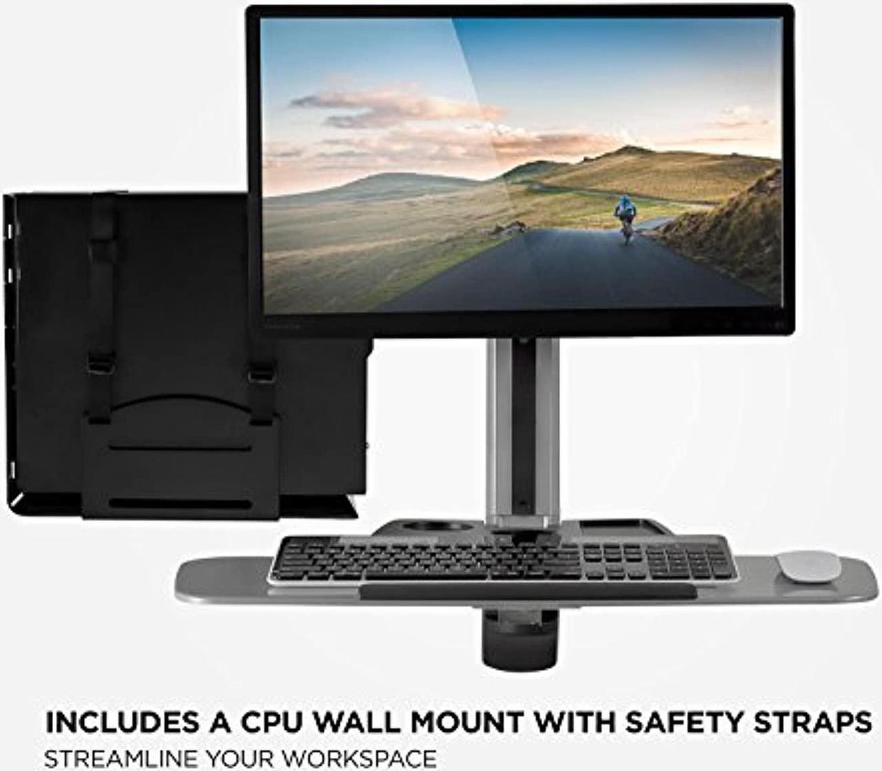 Alt view image 4 of 5 - Mount-It! Sit Stand Wall Mount Workstation | Adjustable Height Stand Up Computer Station With Articulating Monitor Mount, Keyboard Tray,  and  CPU Holder | VESA Mount 75x75 and 100x100 | MI- (MI-7905)
