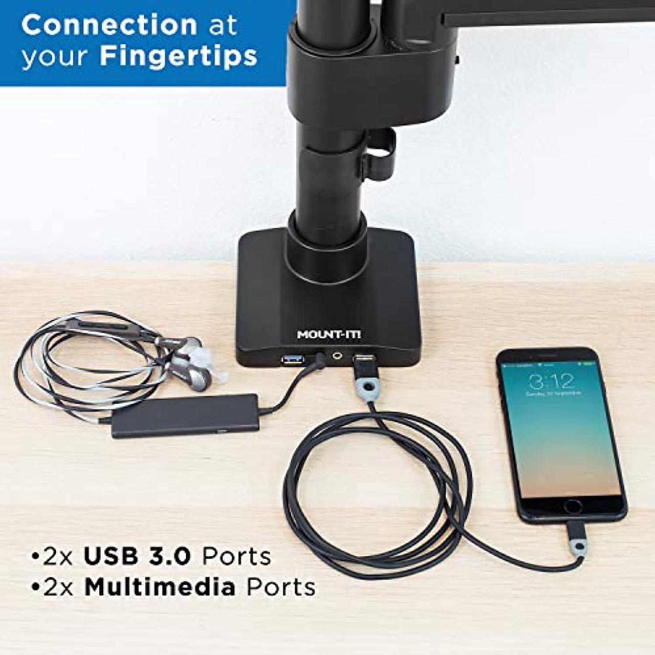 Alt view image 5 of 5 - Mount-It! Premium Single Monitor Arm Desk Mount | Gas Spring Arm Fits up to 35 Inches and 33 Pounds | 2 x USB 3.0 and Audio Port | C-Clamp and Grommet Bases | VESA 75 100 200 | Aluminum | Bl (MI-4771)