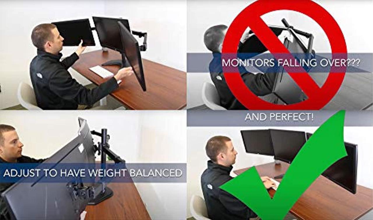 Alt view image 4 of 5 - Mount-It! Triple Monitor Stand | 3 Monitor Stand Fits 19 20 21 22 23 24 Inch Computer Screens | Free Standing Base | Three Heavy Duty Full Motion Adjustable Arms | VESA Compatible (MI-2789)