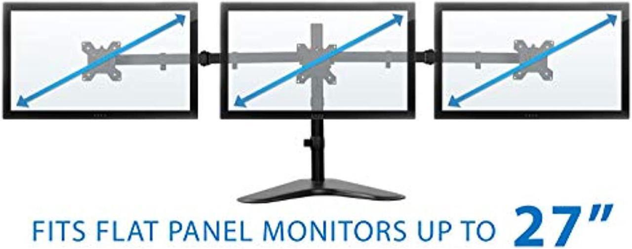 Alt view image 5 of 5 - Mount-It! Triple Monitor Stand | 3 Monitor Stand Fits 19 20 21 22 23 24 Inch Computer Screens | Free Standing Base | Three Heavy Duty Full Motion Adjustable Arms | VESA Compatible (MI-2789)