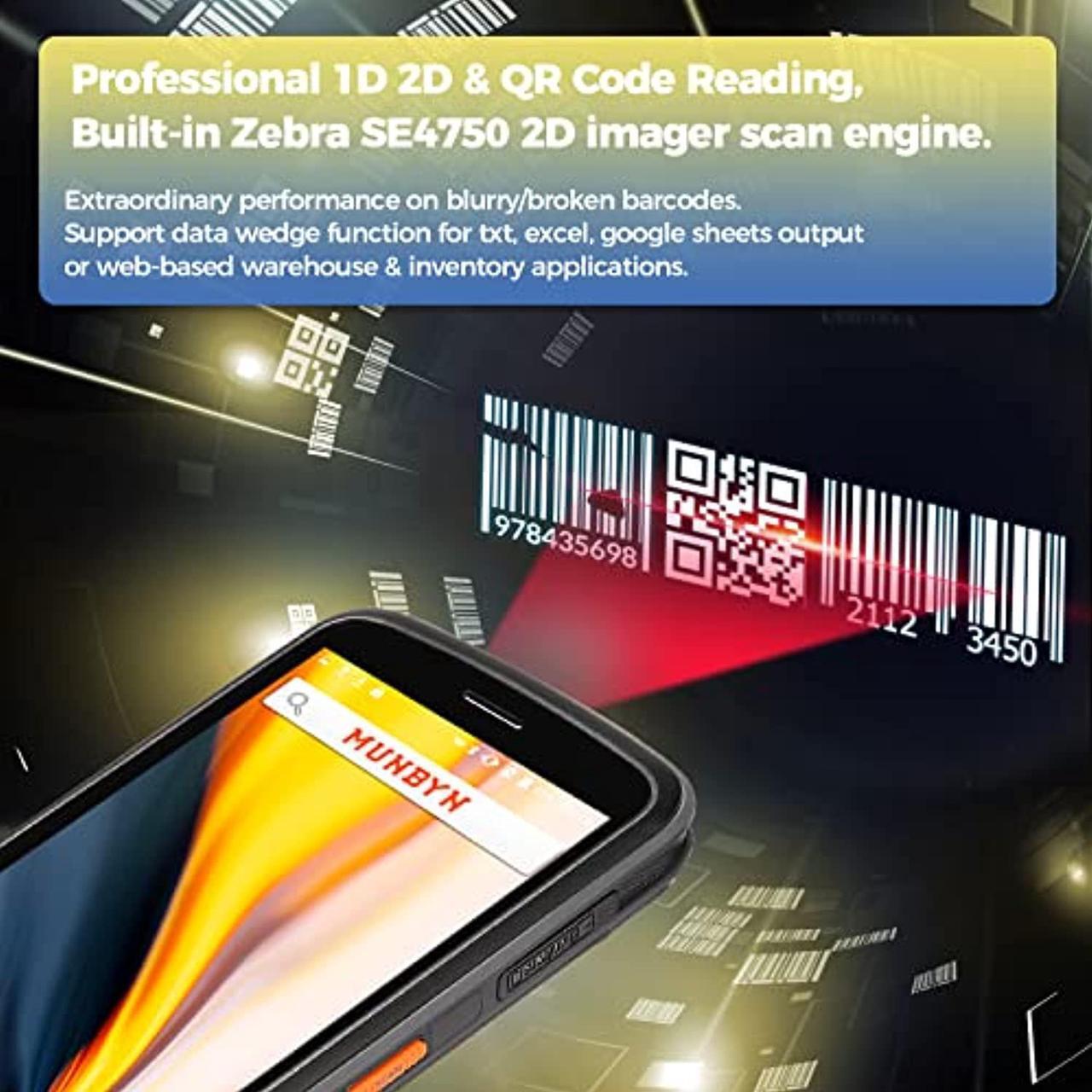 Alt view image 3 of 5 - Android Barcode Scanner MUNBYN Android 8.1 Scanner Handheld Pistol Grip, with 2D QR Zebra Scanner, IP65 Rugged Warehouse Scanner with 5.2'' Screen, 4G Wi-Fi Mobile Computer for Inventory  (MU-IPDA056)