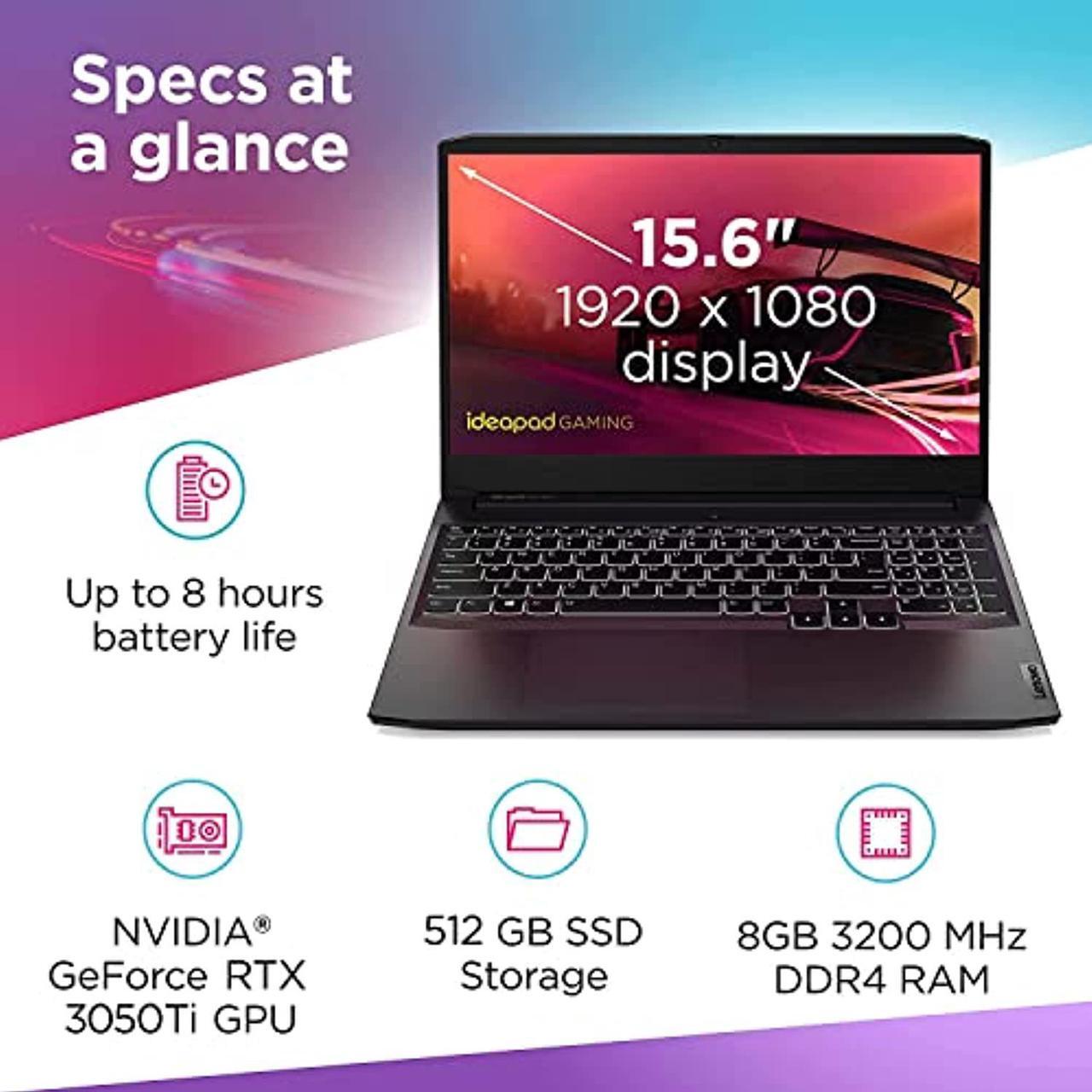 Alt view image 4 of 5 - Lenovo IdeaPad Gaming 3 15.6" 120Hz Gaming Laptop AMD Ryzen 5-5600H 8GB RAM 512GB SSD RTX 3050 Ti 4GB GDDR6 Shadow Black (82K200XXUS)