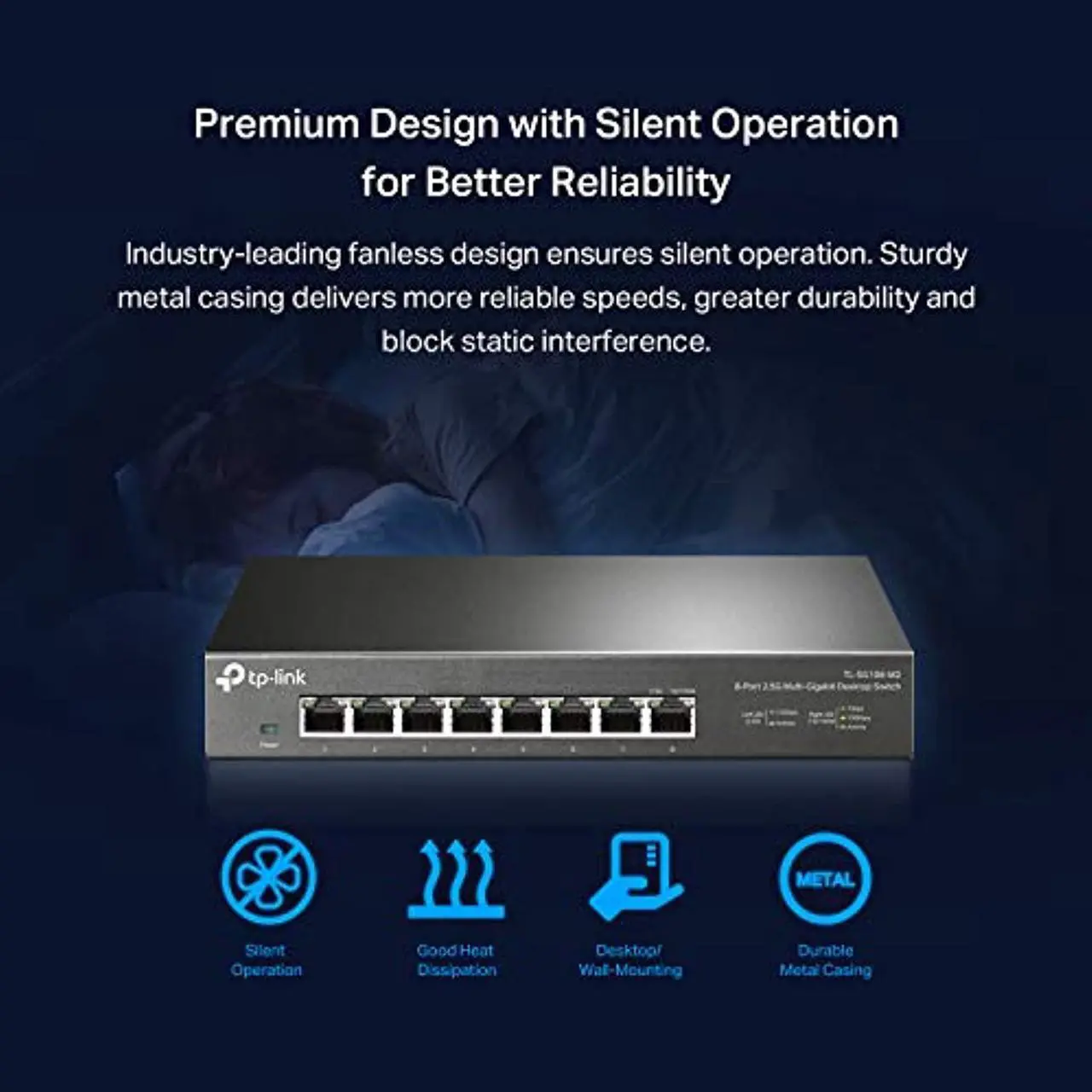Alt view image 4 of 5 - TP-Link TL-SG108-M2 | 8 Port Multi-Gigabit Unmanaged Network Switch, Ethernet Splitter | 2.5G Bandwidth | Plug  and  Play | Desktop/Wall-Mount | Fanless Metal Design | Limited Lifetime P (TL-SG108-M2)