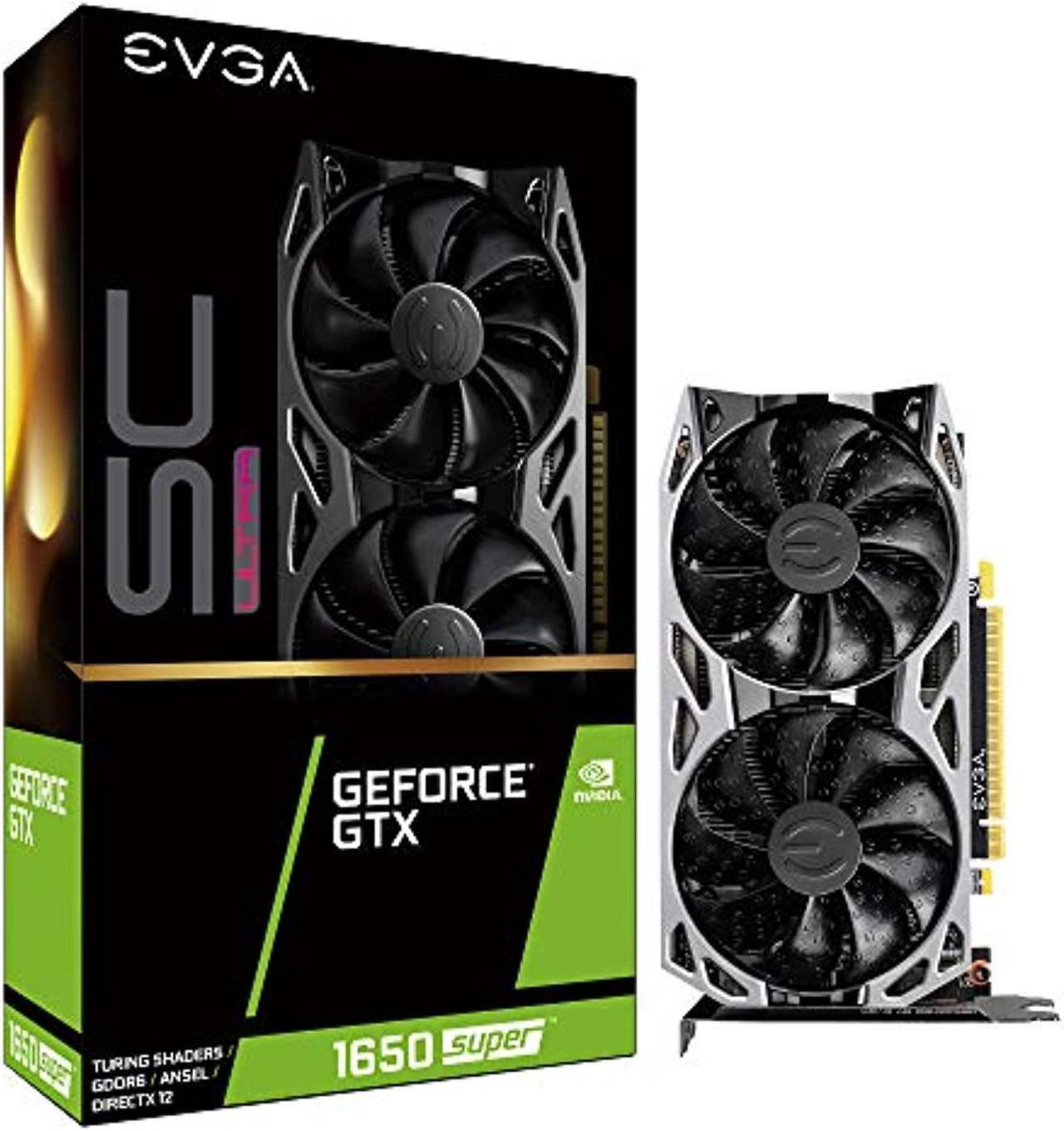Main image of EVGA GeForce GTX 1650 Super SC Ultra Gaming, 4GB GDDR6, Dual Fan, Metal Backplate, 04G-P4-1357-KR (04G-P4-1357-KR)