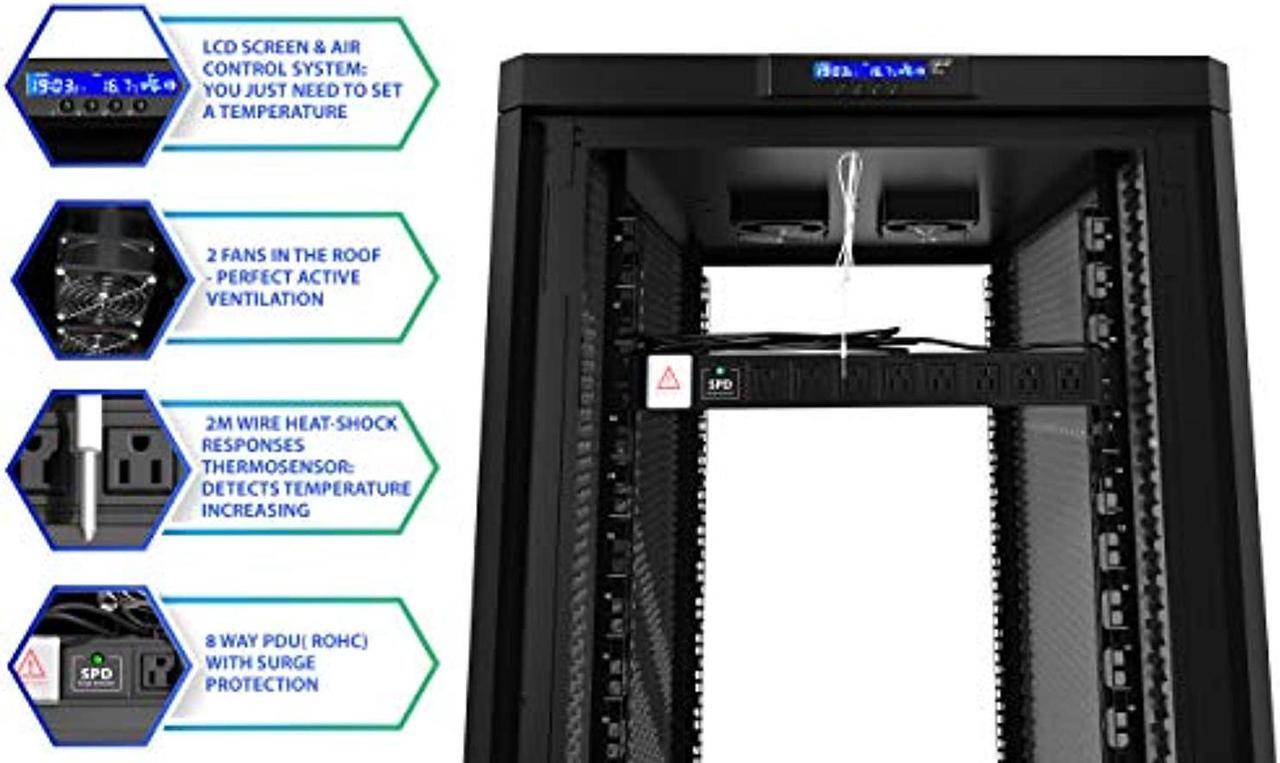 Alt view image 5 of 5 - Soundproof Server Rack Quiet - Acoustic Sound Proof Server Cabinet - Up to 36% Noise Reduction - Locking Server Enclosure - Silent Networking Cabinet - Noise Sound Dampening Box (12U)