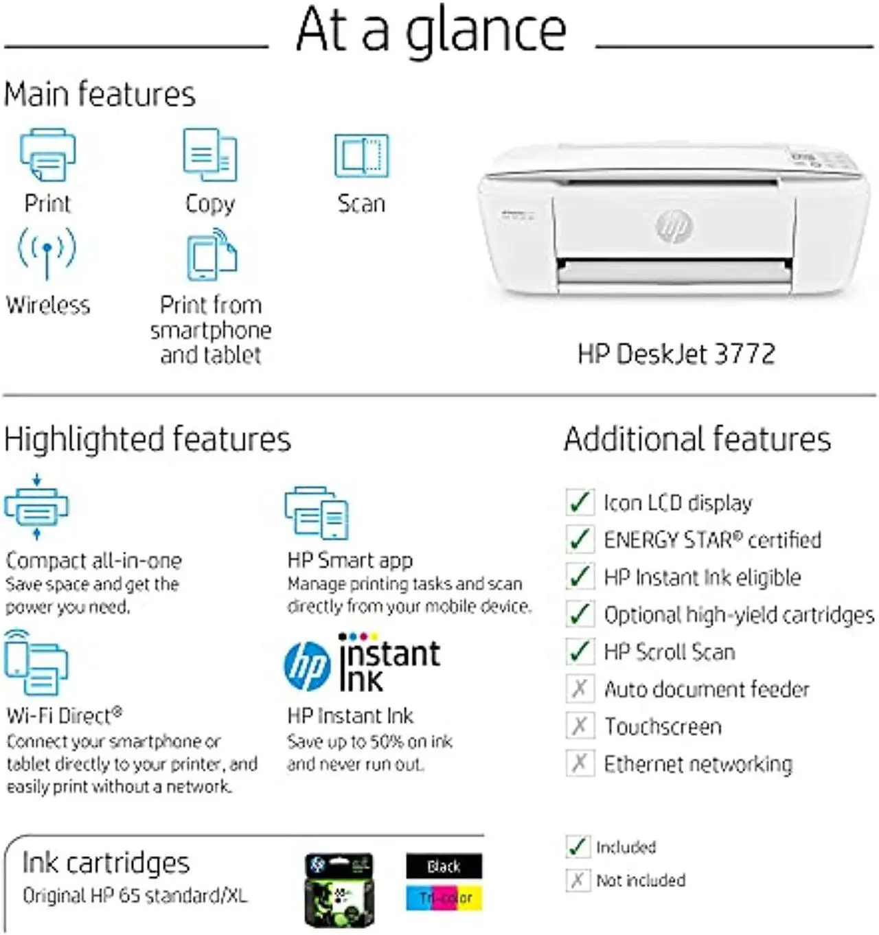 Alt view image 2 of 5 - HP DeskJet 3772 All-in-One Wireless Color Inkjet Printer, Scan and Copy, Instant Ink Ready, T8W88A (Renewed) (T8W88A)
