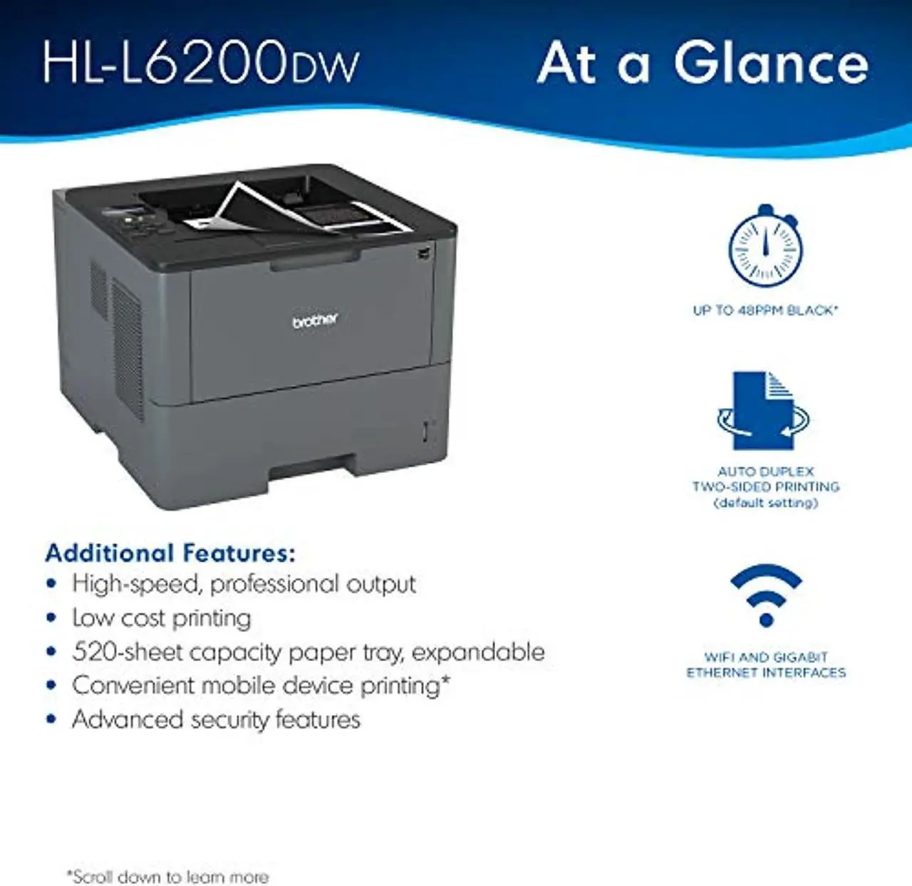 Alt view image 3 of 5 - Brother HL-L6200DW Wireless Monochrome Laser Printer with Duplex Printing ( Dash Replenishment Ready) (HLL6200dW)