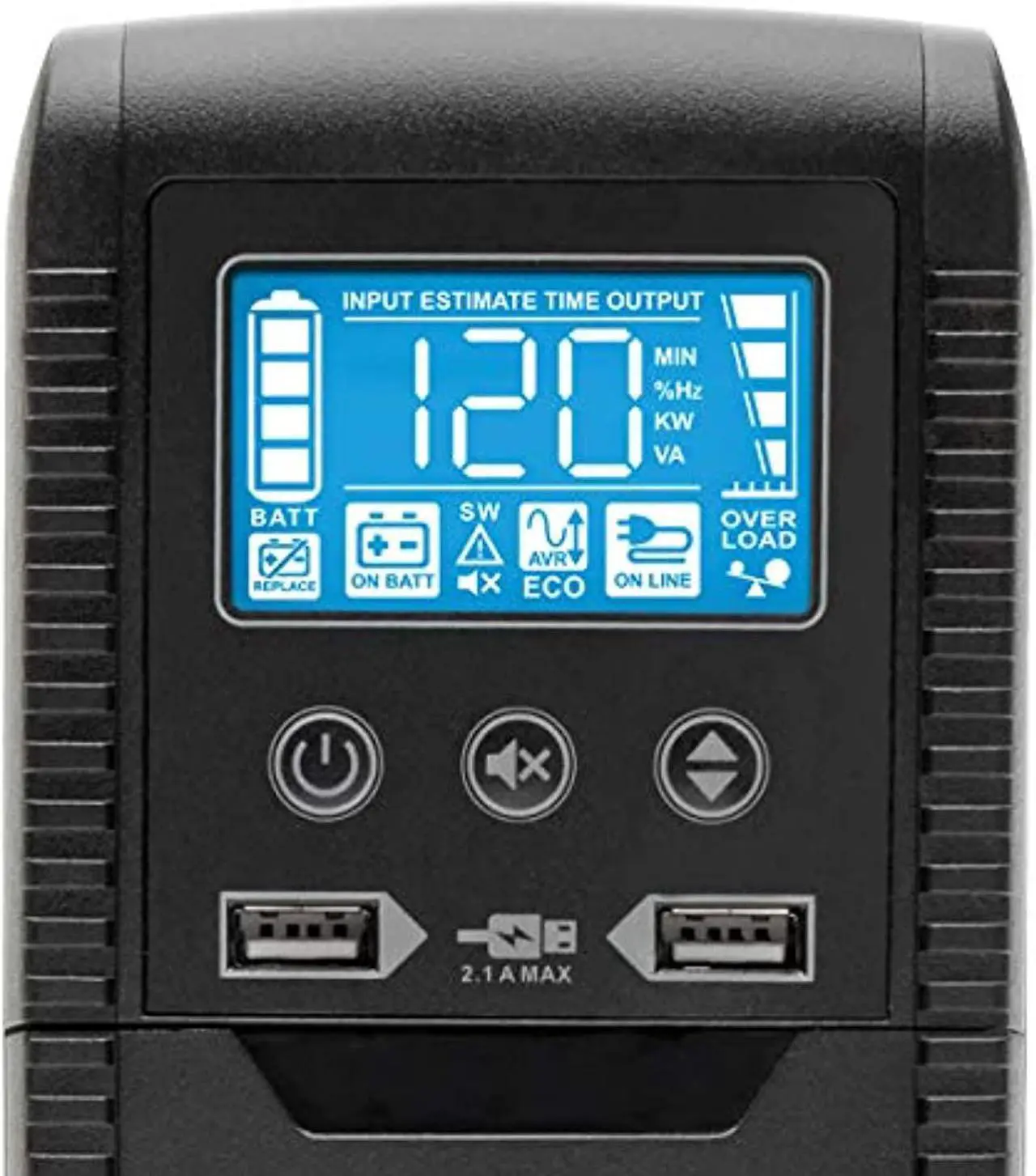 Alt view image 4 of 5 - Tripp Lite 1300VA 720W ECO-Friendly UPS Battery Backup, AVR Protection, LCD Display, Line-Interactive, 10 Outlets and 2 USB Charging Ports, 120V, Tel Protection (ECO1300LCD) (ECO1300LCD)