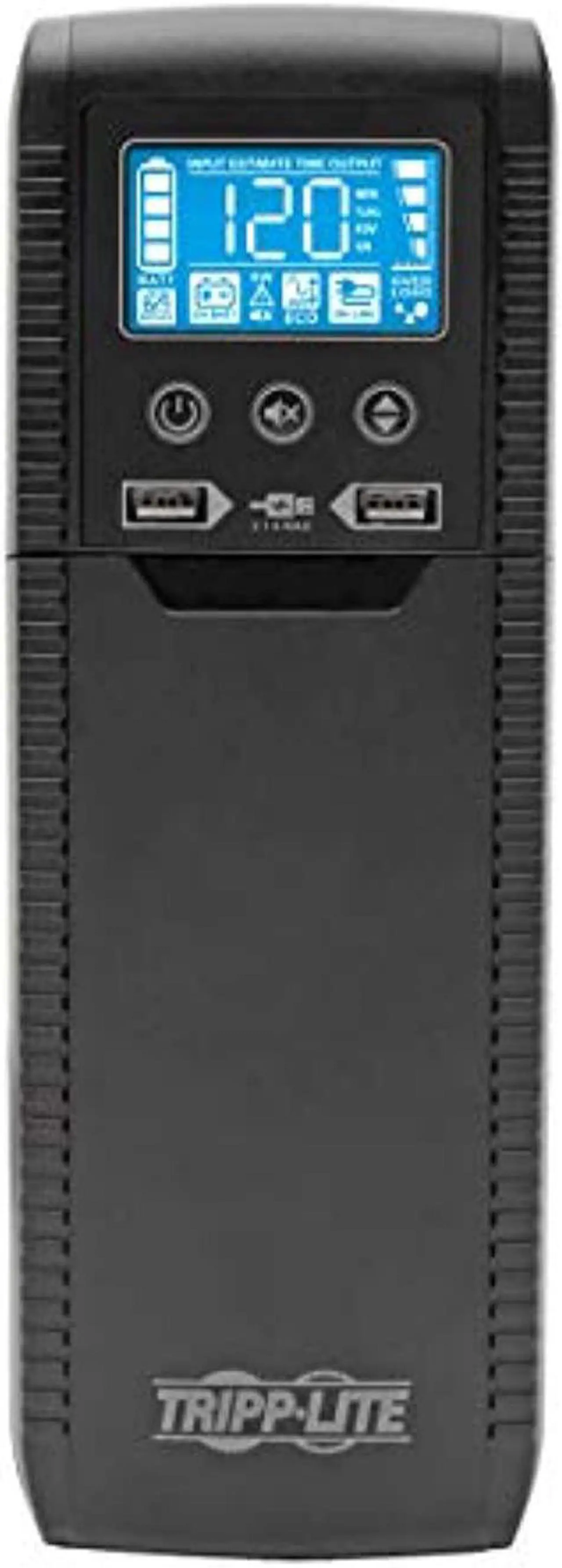 Alt view image 3 of 5 - Tripp Lite 1300VA 720W ECO-Friendly UPS Battery Backup, AVR Protection, LCD Display, Line-Interactive, 10 Outlets and 2 USB Charging Ports, 120V, Tel Protection (ECO1300LCD) (ECO1300LCD)