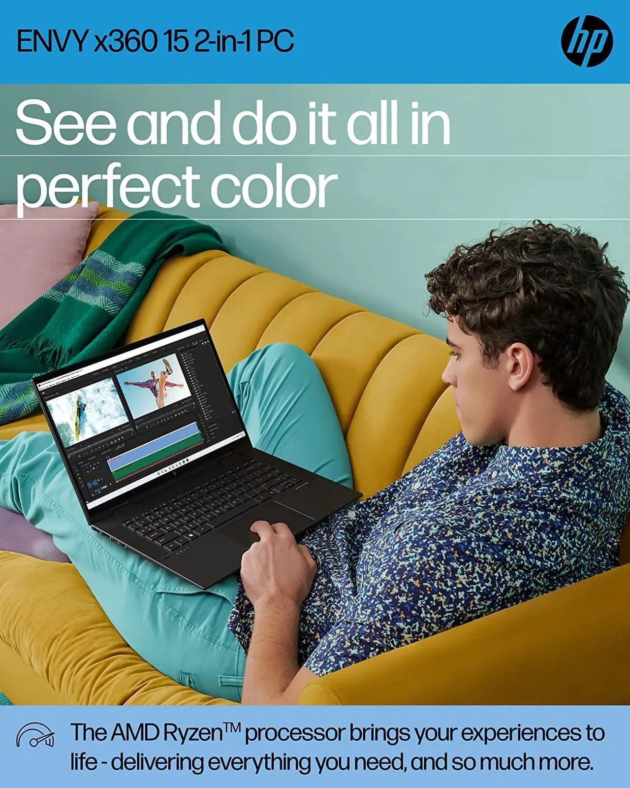 Alt view image 2 of 5 - HP ENVY x360 Convertible 15-inch Laptop, AMD Ryzen 7 5825U processor, AMD Radeon Graphics, 8 GB RAM, 512 GB SSD, Windows 11 Home (15-eu1026nr, Nightfall black aluminum) (67W66UA#ABA)