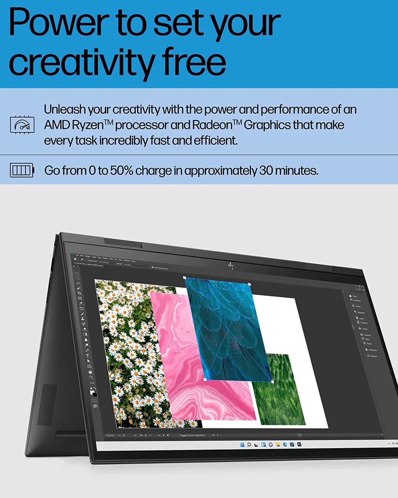 Alt view image 4 of 5 - HP ENVY x360 Convertible 15-inch Laptop, AMD Ryzen 7 5825U processor, AMD Radeon Graphics, 8 GB RAM, 512 GB SSD, Windows 11 Home (15-eu1026nr, Nightfall black aluminum) (67W66UA#ABA)