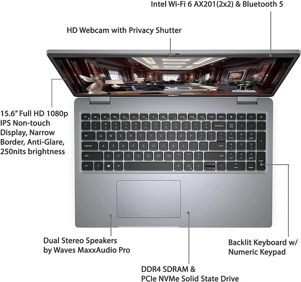 Alt view image 3 of 5 - Dell Latitude 5520 Business Laptop, 15.6" FHD Display, Intel Core i5-1145G7 vPRO, 16GB RAM, 1TB SSD, IR Camera, HDMI, Backlit Keyboard, Wi-Fi 6, RJ-45, Thunderbolt 4, Windows 11 Pro
