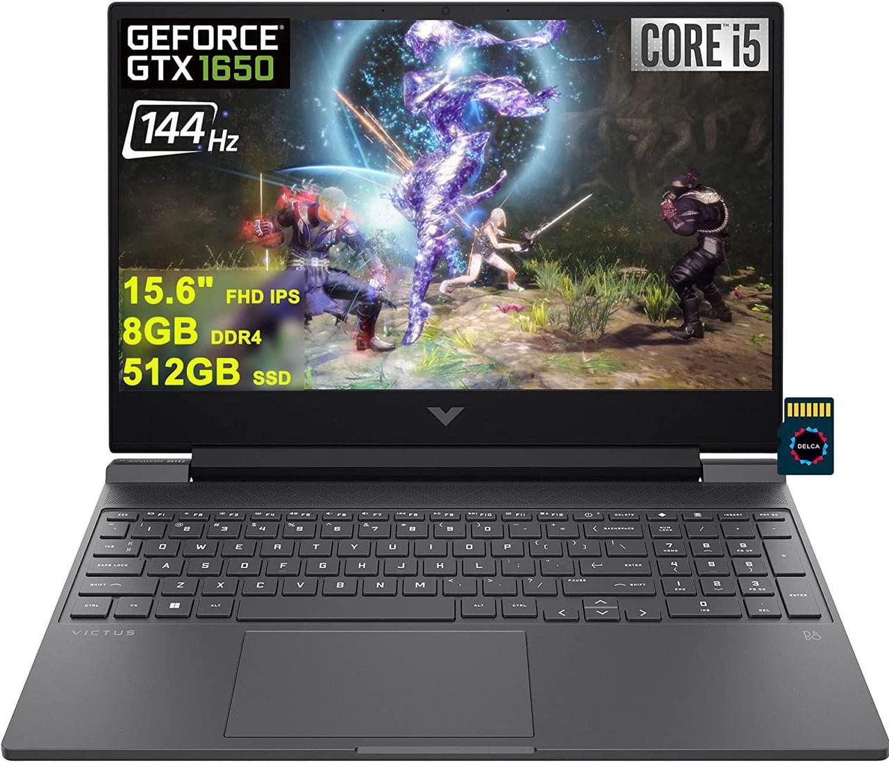 HP Victus 15 Gaming Laptop I 15.6" Full HD IPS 144Hz I 12th Gen Intel 8-Core i5-12450H (>i7-11370H) I 8GB DDR4 512GB SSD I GeForce GTX 1650 4GB I Backlit USB-C HDMI B and O Win11 + 32GB MicroSD Card