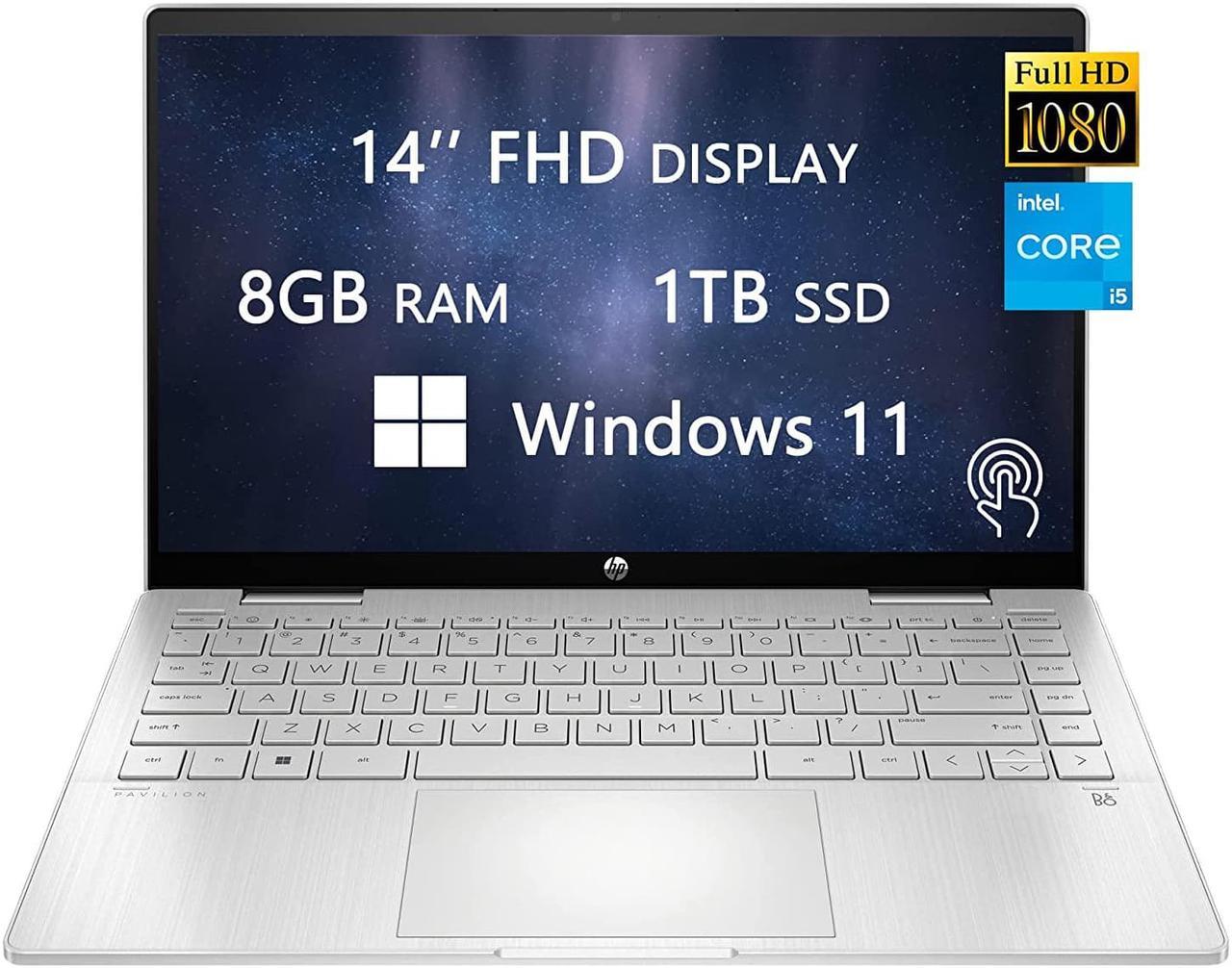 2022 Newest HP Pavilion x360 2-in-1 Touch-Screen Laptops, 14 inch FHD Computer, 12th Gen Intel Core i5-1235U, 8GB RAM, 1TB SSD, Backlit Keyboard, Fingerprint Reader, Webcam Windows 11, LIONEYE MP