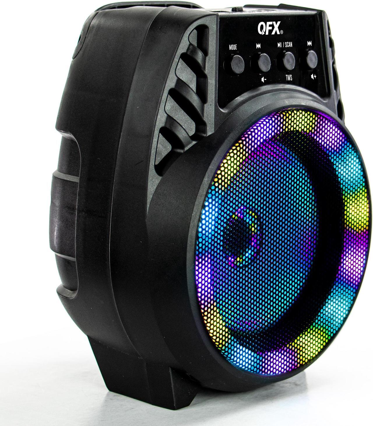 Alt view image 3 of 3 - QFX - Portable Bluetooth Rechargeable Speaker with LED Party Lights - Black (BT-64-BLK)