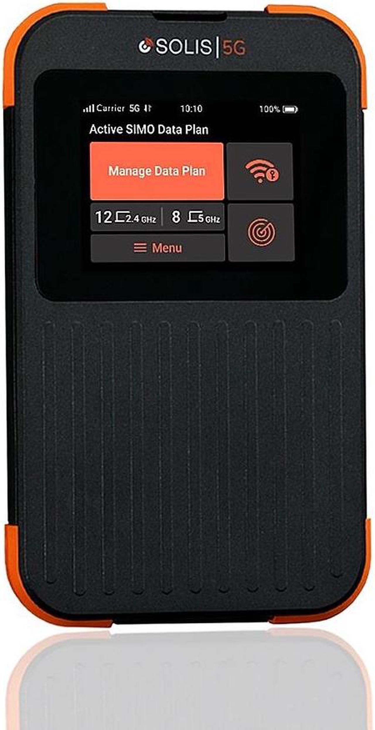 Alt view image 2 of 2 - Solis - 5G Mobile Wi-Fi Hotspot - Local  and  International Coverage Router with Lifetime Data Plan - Black / Orange (HS600000)