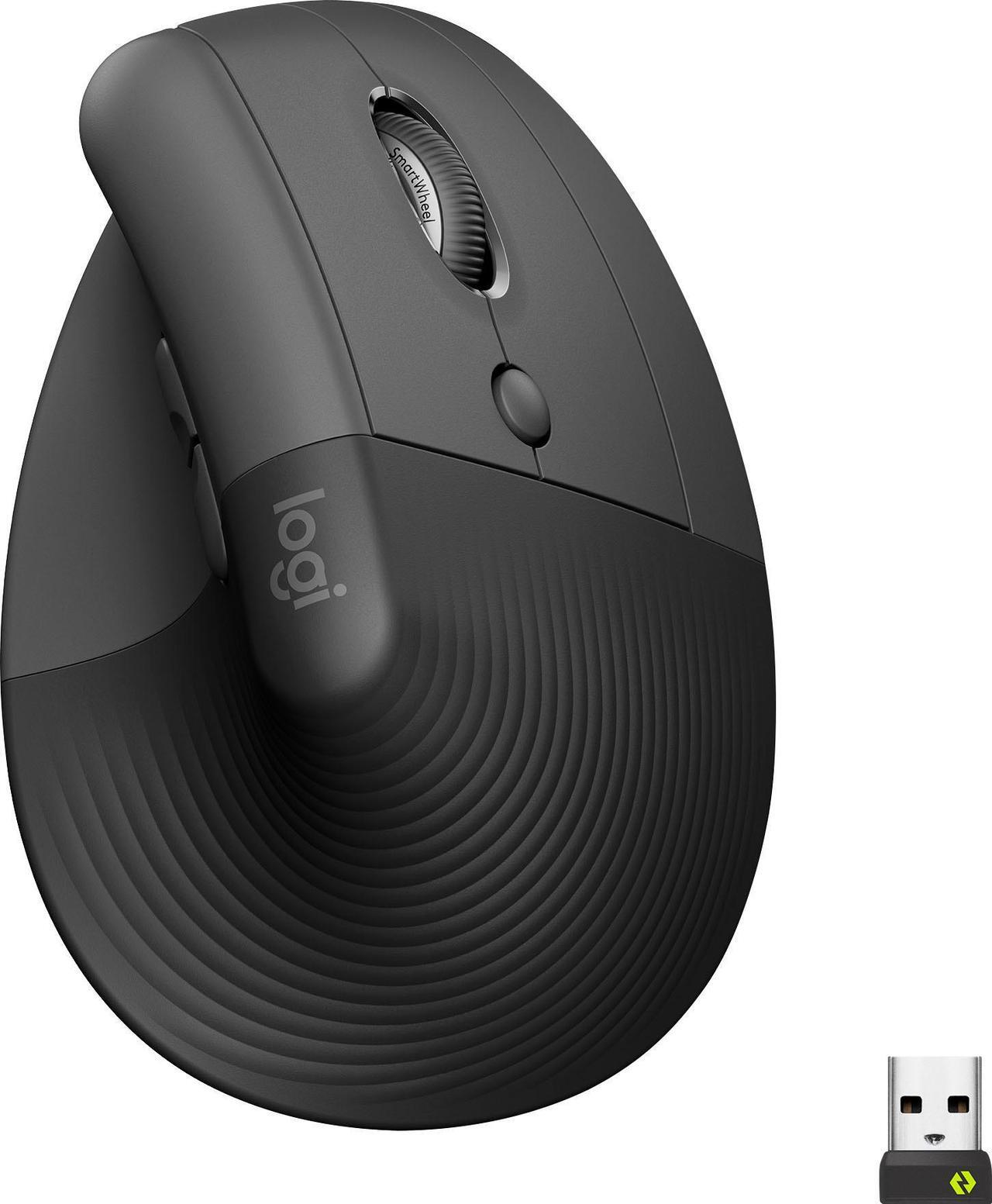 Main image of Logitech - Lift Vertical Wireless Ergonomic Mouse with 4 Customizable Buttons - Graphite (910-006466)