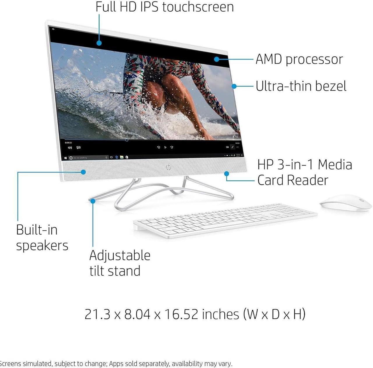 Alt view image 2 of 5 - HP 24-Inch All-in-One Touchscreen Computer, AMD Ryzen 5 3500U Processor, 8 GB RAM, 1 TB Hard Drive, 256 GB SSD, Windows 10 Home (24-F1060, White) (5QB24AA#ABA)