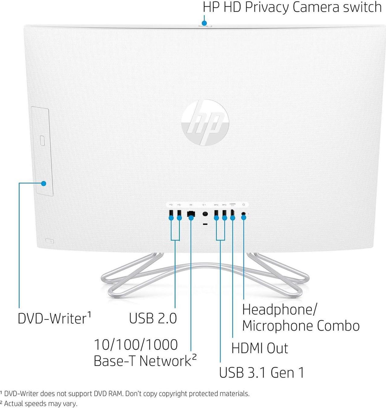 Alt view image 3 of 5 - HP 24-Inch All-in-One Touchscreen Computer, AMD Ryzen 5 3500U Processor, 8 GB RAM, 1 TB Hard Drive, 256 GB SSD, Windows 10 Home (24-F1060, White) (5QB24AA#ABA)