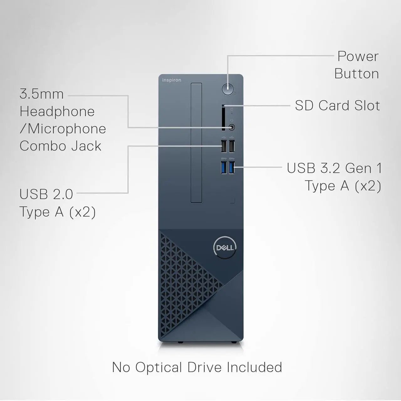 Alt view image 5 of 5 - Dell Inspiron 3020S Desktop - Intel Core i3-13100, 8GB DDR4 RAM, 256GB SSD + 1TB HDD, Intel UHD 730 Graphics, Windows 11 Home - Mist Blue (6FMX9)