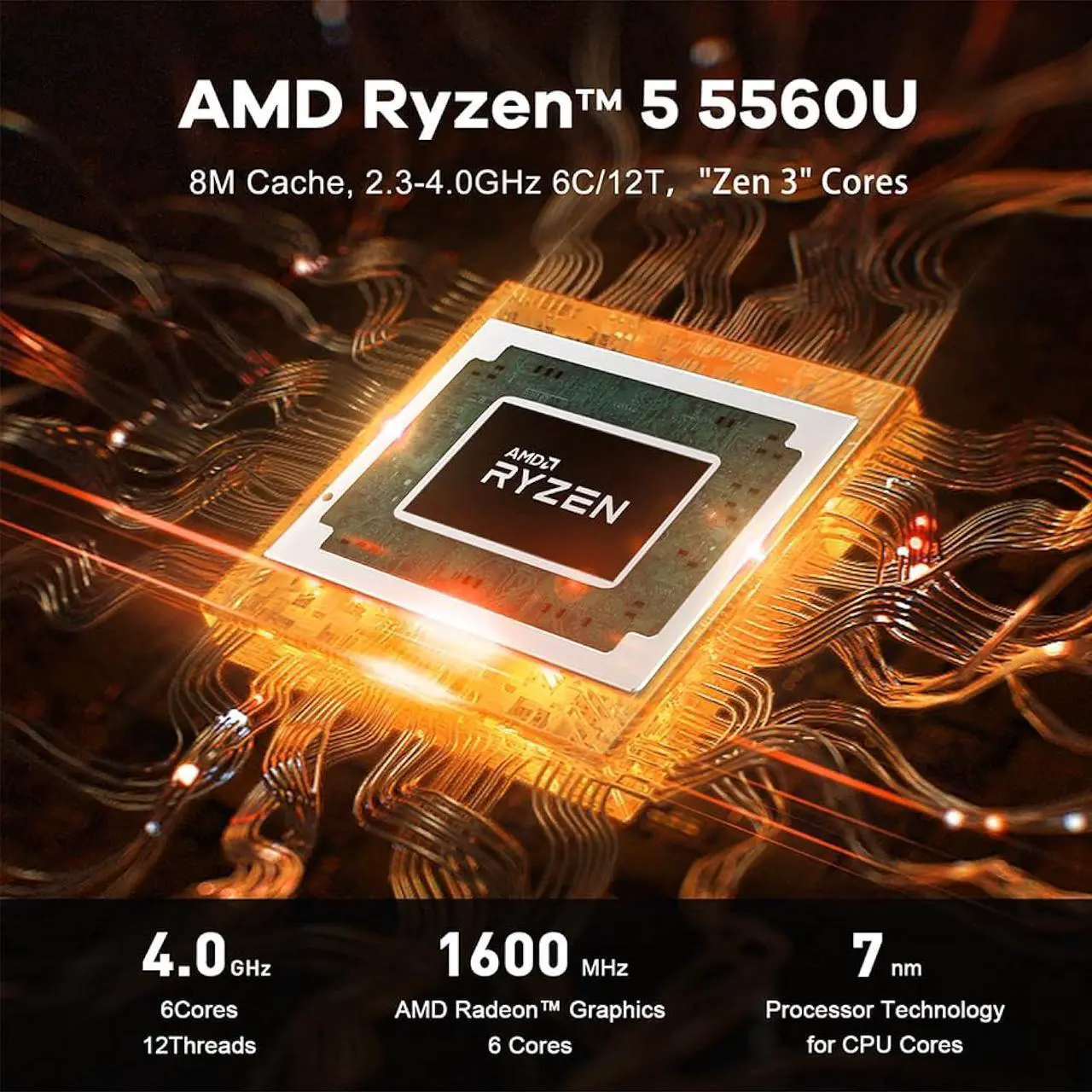 Alt view image 3 of 7 - Beelink SER5 Mini PC,AMD Ryzen 7 5700U(8C/16T,up to 4.3 GHz),Mini Computer 16GB DDR4 RAM 500GB M.2 SSD Graphics 8 core 1900 MHz Wifi6/BT5.2/HDMI+DP+Type-C,Support Three-Screen Display
