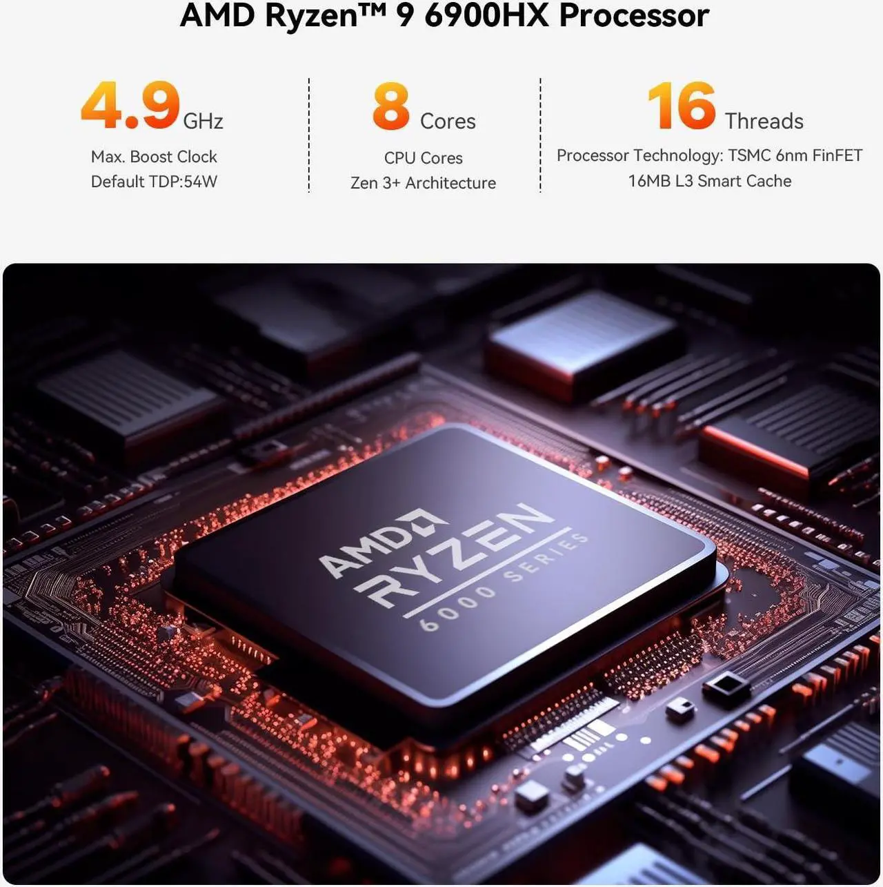 Alt view image 2 of 5 - Beelink SER6 Gaming Mini PC, Ryzen 9 6900HX (up to 4.9GHz) Mini Computer, AMD Radeon 680M, 16GB DDR5 RAM + 500GB PCIe4.0x4 SSD, 4K Triple Displays, HDMI, DP, USB4, WiFi 6