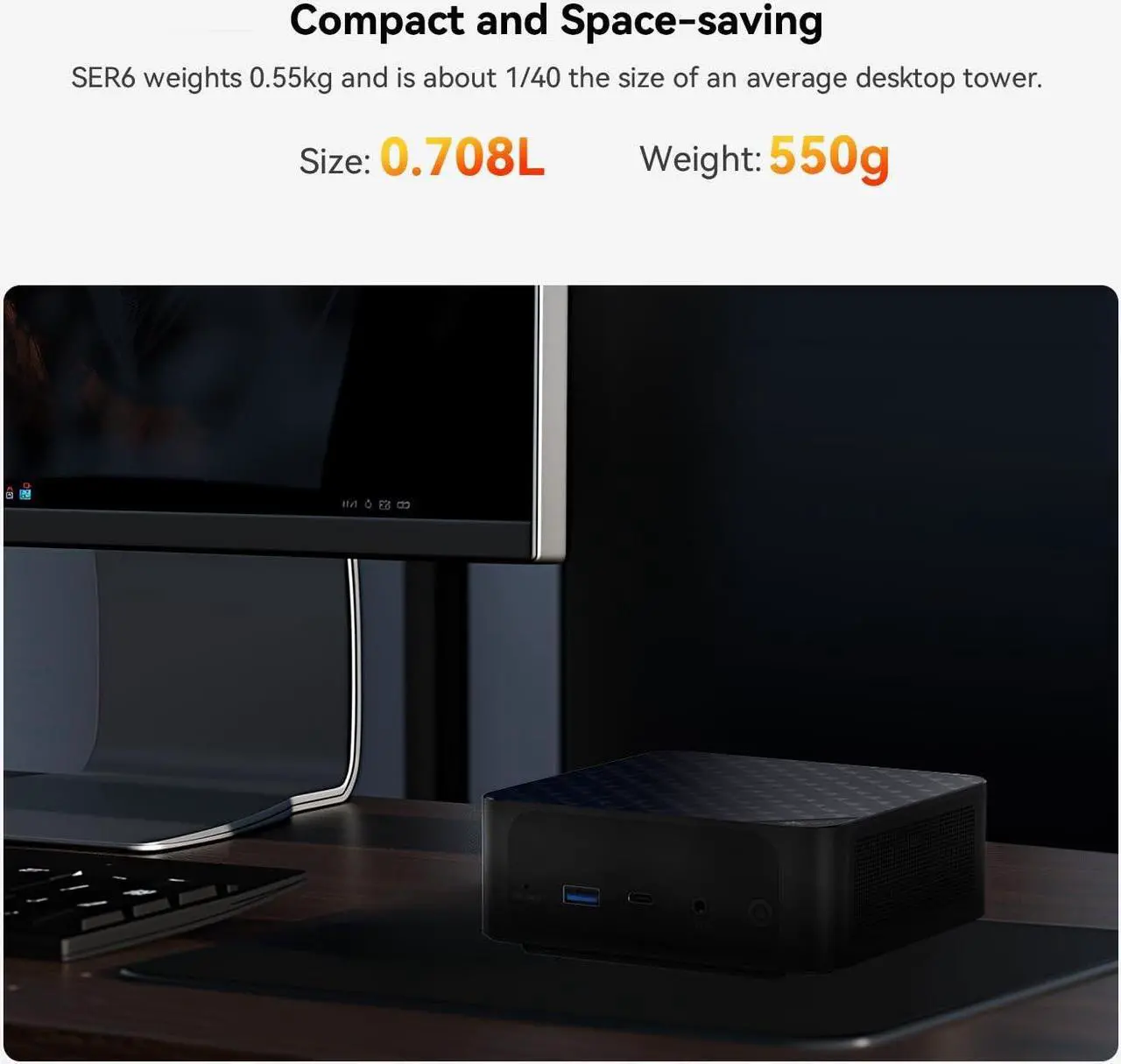 Alt view image 4 of 5 - Beelink SER6 Gaming Mini PC, Ryzen 9 6900HX (up to 4.9GHz) Mini Computer, AMD Radeon 680M, 16GB DDR5 RAM + 500GB PCIe4.0x4 SSD, 4K Triple Displays, HDMI, DP, USB4, WiFi 6