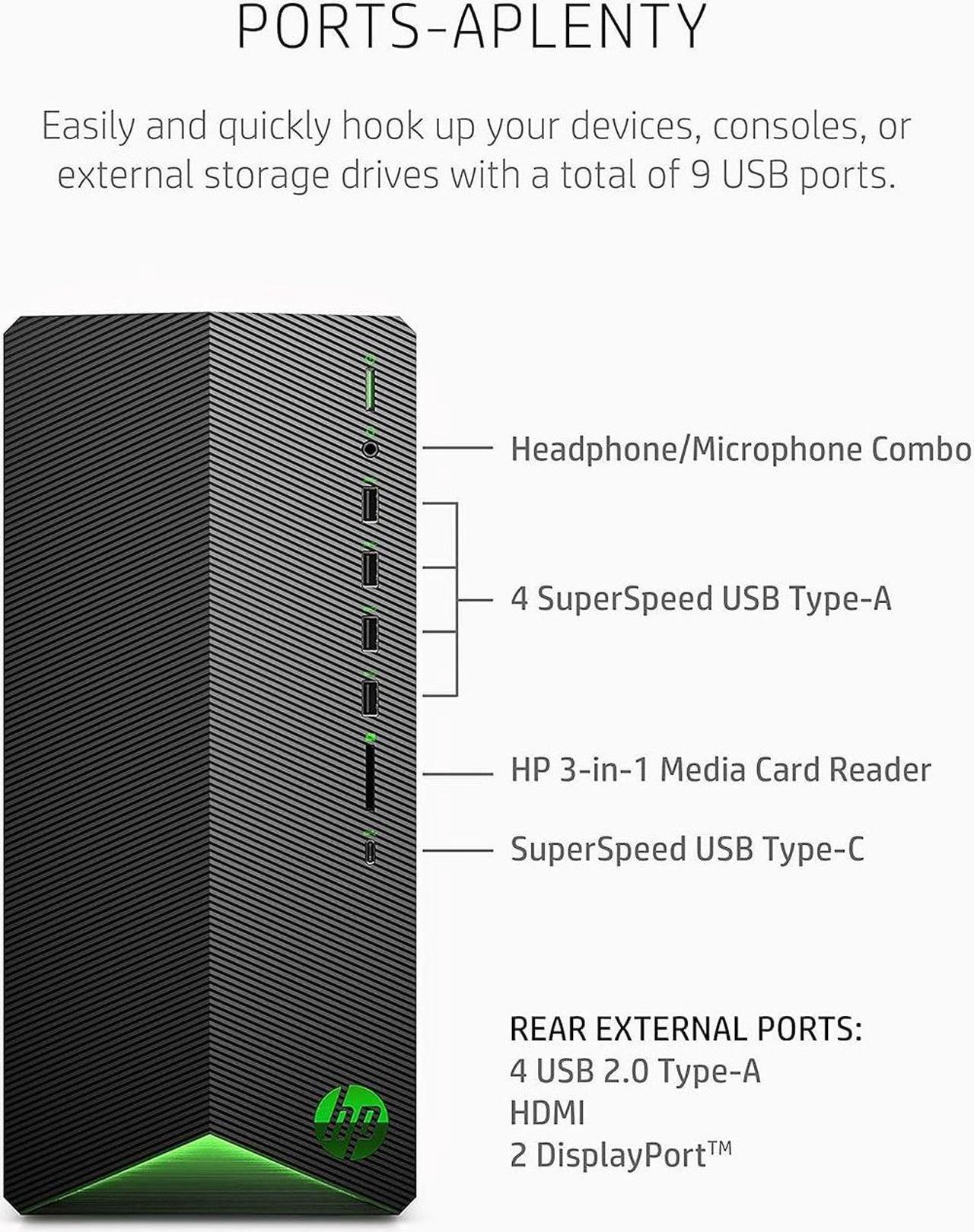 Alt view image 4 of 5 - HP Pavilion Gaming PC, AMD Ryzen 5 5600G Processor, 8 GB RAM, 512 GB SSD, Windows 11, Wi-Fi 5  and  Bluetooth 4.2 Combo, 9 USB Ports, Pre-Built Gaming PC Tower, Mouse and Keyboard (TG01-2 (28K6AA#ABA)
