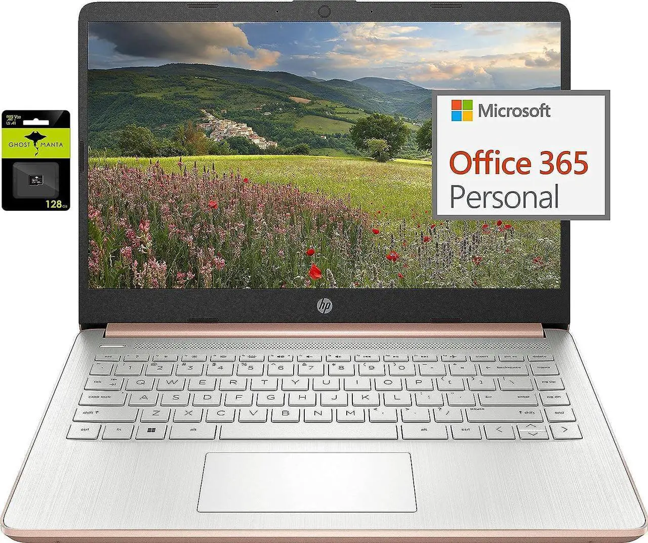 Main image of HP Newest 14" Ultral Light Laptop for Students and Business, Intel Quad-Core N4120, 8GB RAM, 192GB Storage(64GB eMMC+128GB Micro SD), 1 Year Office 365, Webcam, HDMI, WiFi, USB-A and C, Win 11 S