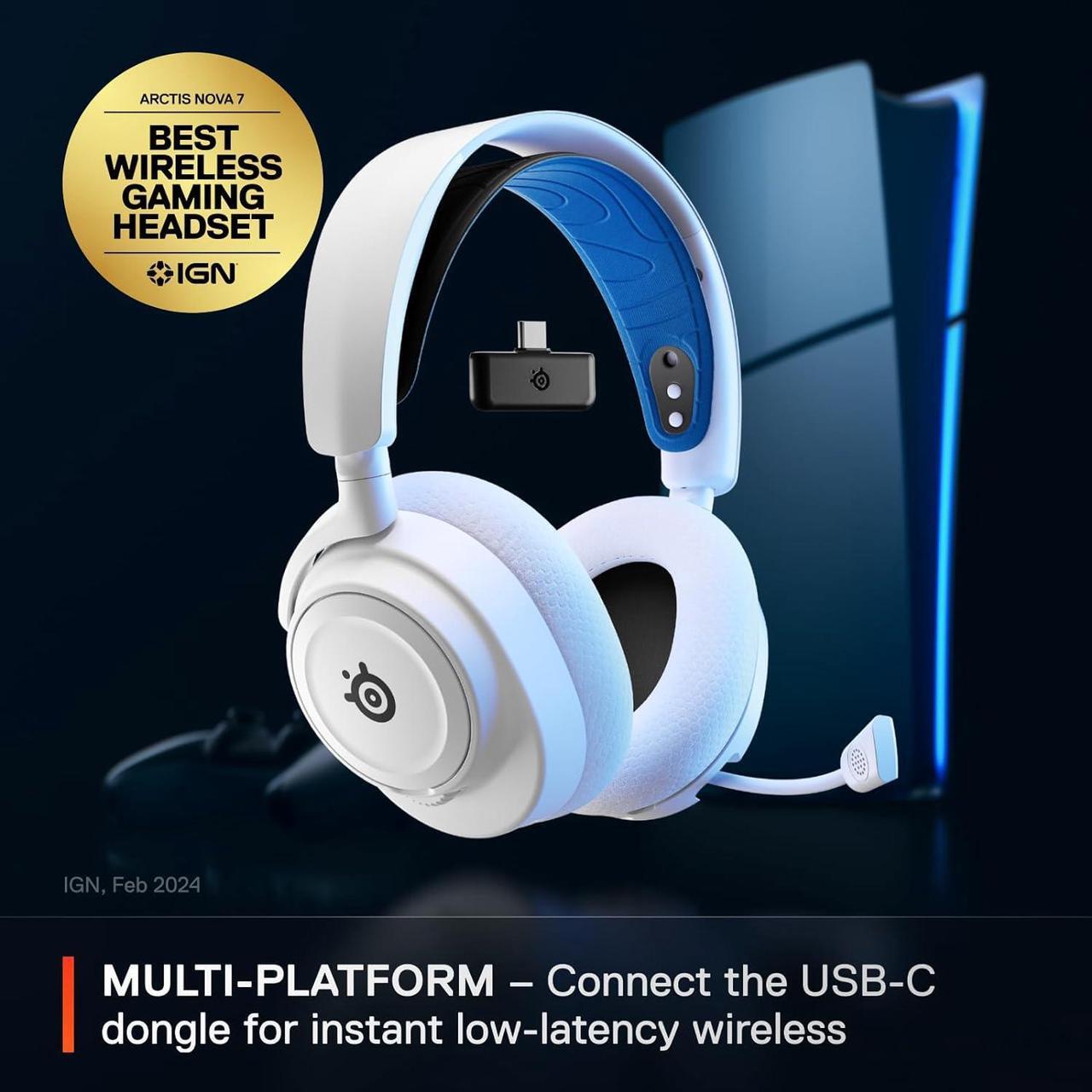 Alt view image 2 of 5 - SteelSeries Arctis Nova 7P Wireless Multi-Platform Gaming Headset  Neodymium Magnetic Drivers  2.4GHz + Bluetooth  38Hr USB-C Battery  Gen2 AI Mic  PlayStation, PC, Switch, VR,  (61561)