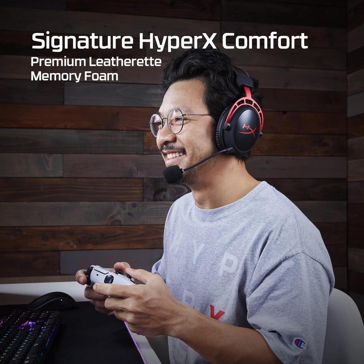 Alt view image 5 of 5 - HyperX Cloud Alpha Wireless - Gaming Headset for PC, 300-hour battery life, DTS Headphone:X Spatial Audio, Memory foam, Dual Chamber Drivers, Noise-canceling mic, Durable aluminum frame,Red (4P5D4AA)