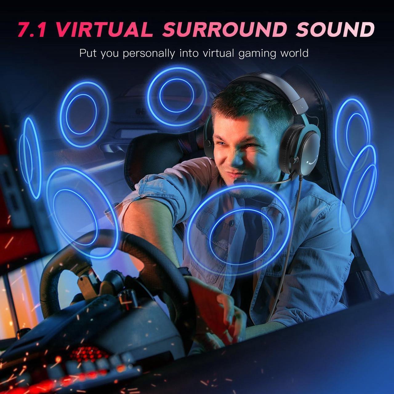 Alt view image 3 of 5 - FIFINE PC Gaming Headset, USB Headset with 7.1 Surround Sound, Detachable Microphone, Control Box, 3.5mm Headphones Jack, Over-Ear Wired Headset for PS5/PS4/Xbox/Switch, Black-AmpliGame H9 (DE2304H9)